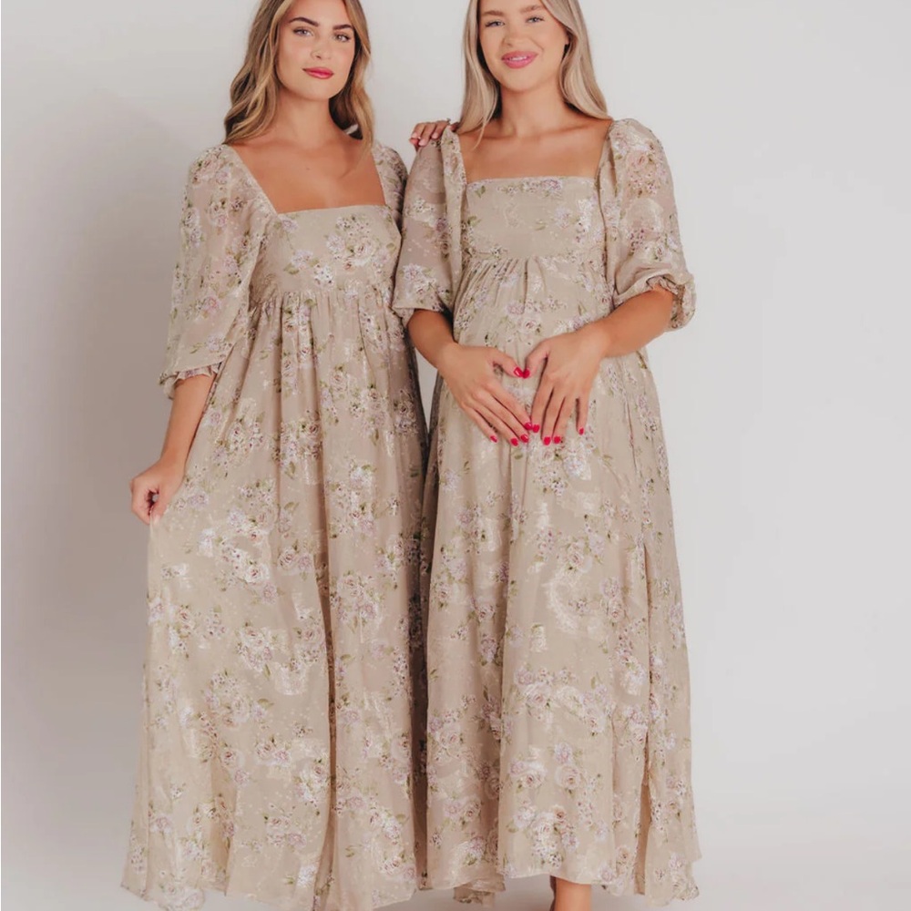 Floral Beige Maxi Dress